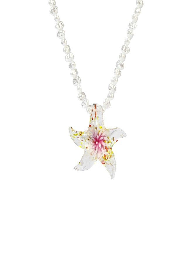 REHANDLE y2k Pink Starfish Necklace for Women Glass Starfish Unique Colors Murano Glass Pendant With Baroque Pearl Necklaces Cute Summer Beach Seashell Necklace - Image 1